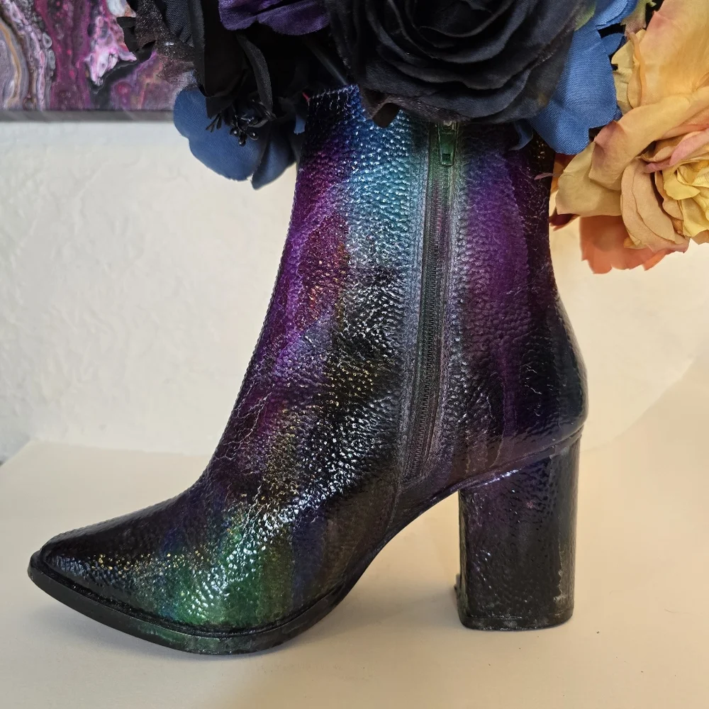 HANDCRAFTED Upcycled Leather Boot Vase Artwork HANDPAINTED Tabletop Art Decoe